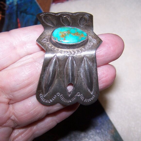 Native American Navajo Sterling Silver Turquoise Hair Clip - Just Needs a Stick - Picture 5 of 6